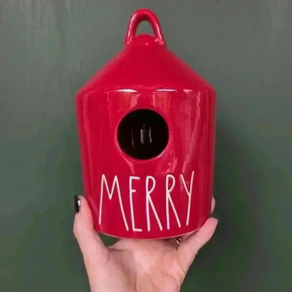 Rae Dunn red  merry Christmas birdhouse - Picture 1 of 5